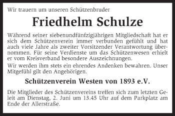 Traueranzeige von Friedhelm Schulze von KRZ