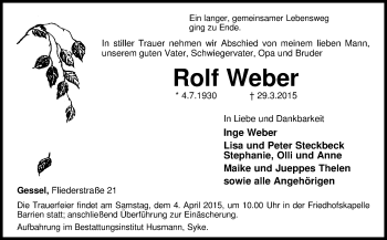 Traueranzeige von Rolf Weber von KRZ