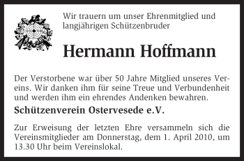 Traueranzeige von Hermann Hoffmann von KREISZEITUNG SYKE