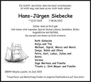 Traueranzeige von Hans-Jürgen Siebecke von KRZ