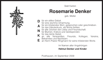 Traueranzeige von Rosemarie Denker von KREISZEITUNG SYKE