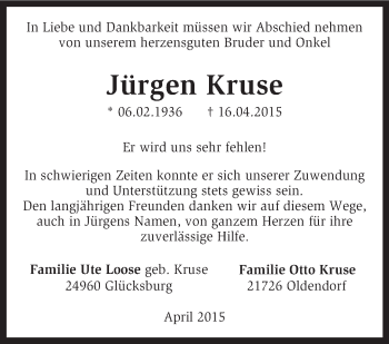 Traueranzeige von Jürgen Kruse von KRZ