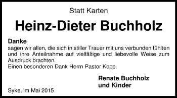 Traueranzeige von Heinz-Dieter Buchholz von KRZ