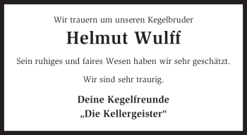 Traueranzeige von Helmut Wulff von KREISZEITUNG SYKE