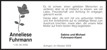 Traueranzeige von Anneliese Fuhrmann von KREISZEITUNG SYKE