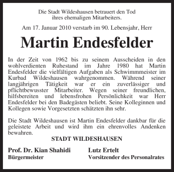 Traueranzeige von Martin Endesfelder von KREISZEITUNG SYKE