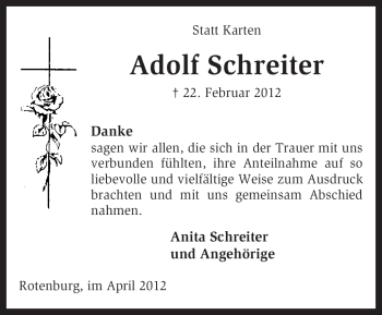 Traueranzeige von Adolf Schreiter von KREISZEITUNG SYKE