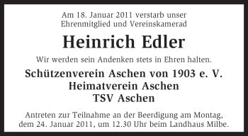 Traueranzeige von Heinrich Edler von KREISZEITUNG SYKE