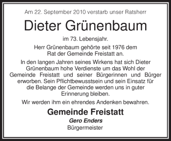 Traueranzeige von Dieter Grünenbaum von KREISZEITUNG SYKE