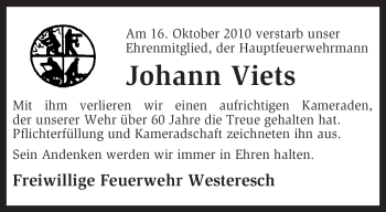 Traueranzeige von Johann Viets von KREISZEITUNG SYKE