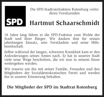 Traueranzeige von Hartmut Schaarschmidt von KRZ