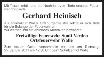 Traueranzeige von Gerhard Heinisch von KREISZEITUNG SYKE