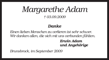 Traueranzeige von Margarethe Adam von KREISZEITUNG SYKE