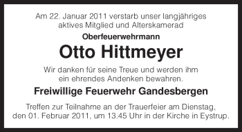 Traueranzeige von Otto Hittmeyer von KREISZEITUNG SYKE