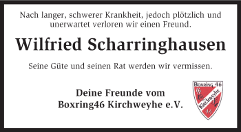 Traueranzeige von Wilfried Scharringhausen von KRZ