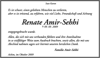 Traueranzeige von Renate Amir-Sehhi von KREISZEITUNG SYKE