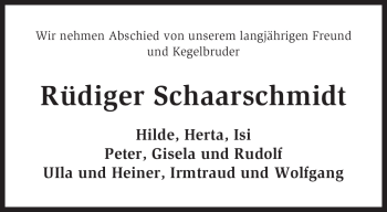 Traueranzeige von Rüdiger Schaarschmidt von KREISZEITUNG SYKE