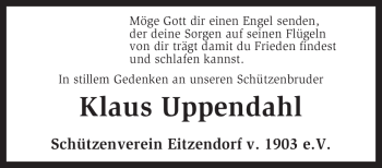 Traueranzeige von Klaus Uppendahl von KREISZEITUNG SYKE