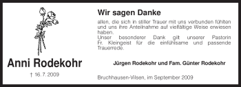 Traueranzeige von Anni Rodekohr von KREISZEITUNG SYKE