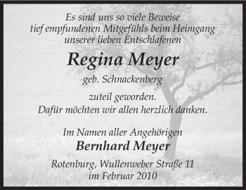 Traueranzeige von Regina Meyer von KREISZEITUNG SYKE