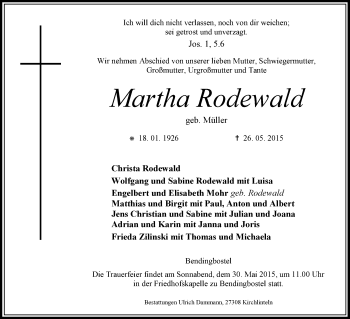 Traueranzeige von Martha Rodewald von KRZ