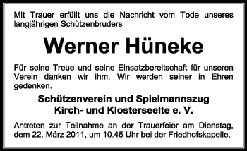 Traueranzeige von Werner Hüneke von KREISZEITUNG SYKE