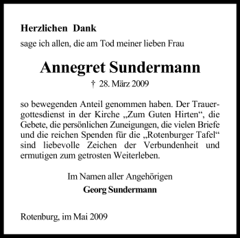 Traueranzeige von Annegret Sundermann von KREISZEITUNG SYKE