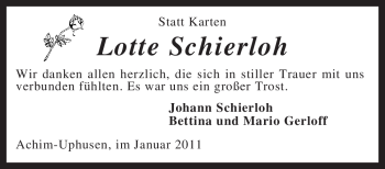 Traueranzeige von Lotte Schierloh von KREISZEITUNG SYKE