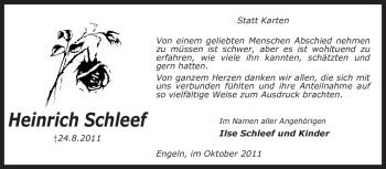 Traueranzeige von Heinrich Schleef von KREISZEITUNG SYKE