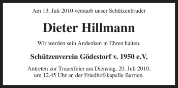 Traueranzeige von Dieter Hillmann von KREISZEITUNG SYKE