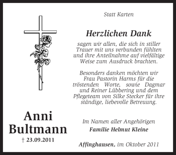 Traueranzeige von Anni Bultmann von KREISZEITUNG SYKE