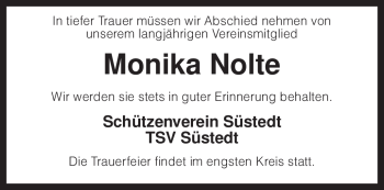 Traueranzeige von Monika Nolte von KREISZEITUNG SYKE