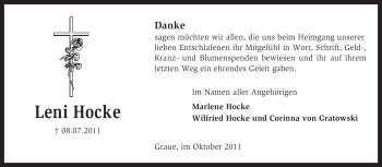 Traueranzeige von Leni Hocke von KREISZEITUNG SYKE