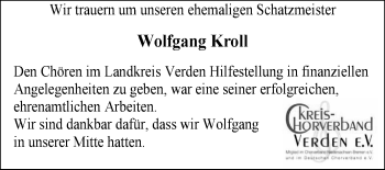 Traueranzeige von Wolfgang Kroll von KRZ