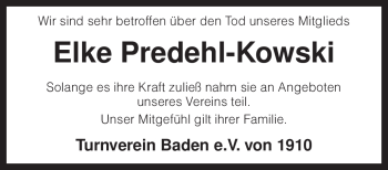 Traueranzeige von Elke Predehl-Kowski von KREISZEITUNG SYKE