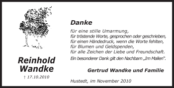 Traueranzeige von Reinhold Wandke von KREISZEITUNG SYKE