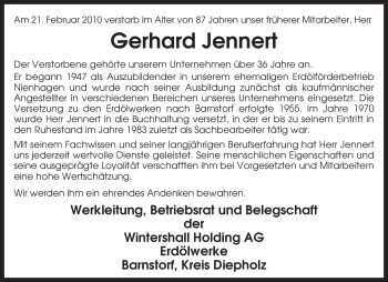 Traueranzeige von Gerhard Jennert von KREISZEITUNG SYKE