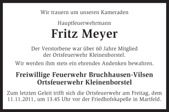 Traueranzeige von Fritz Meyer von KREISZEITUNG SYKE