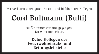 Traueranzeige von Cord Bultmann von KREISZEITUNG SYKE