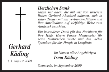 Traueranzeige von Gerhard Käding von KREISZEITUNG SYKE