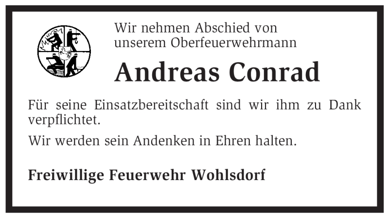  Traueranzeige für Andreas Conrad vom 27.06.2009 aus KREISZEITUNG SYKE