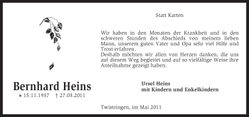 Traueranzeige von Bernhard Heins von KREISZEITUNG SYKE