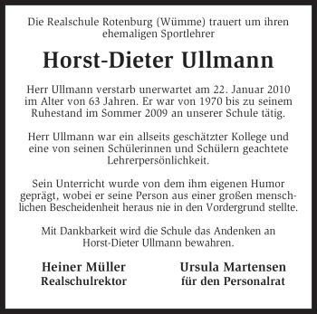 Traueranzeige von Horst-Dieter Ullmann von KREISZEITUNG SYKE