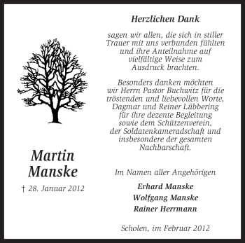 Traueranzeige von Martin Manske von KREISZEITUNG SYKE