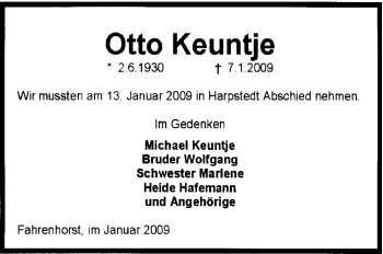 Traueranzeige von Otto Keuntje von KREISZEITUNG SYKE