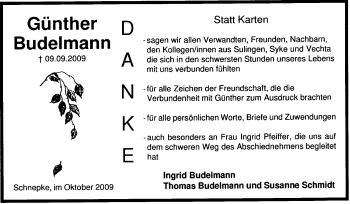 Traueranzeige von Günter Buddelmann von KREISZEITUNG SYKE