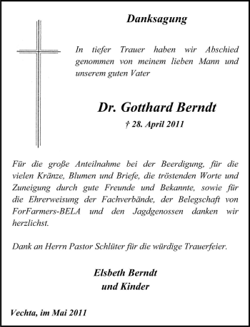 Traueranzeige von Gotthard Berndt von KREISZEITUNG SYKE