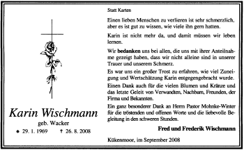 Traueranzeige von Karin Wischmann von KREISZEITUNG SYKE