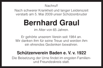Traueranzeige von Bernhard Graul von KREISZEITUNG SYKE