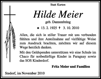 Traueranzeige von Hilde Meier von KREISZEITUNG SYKE